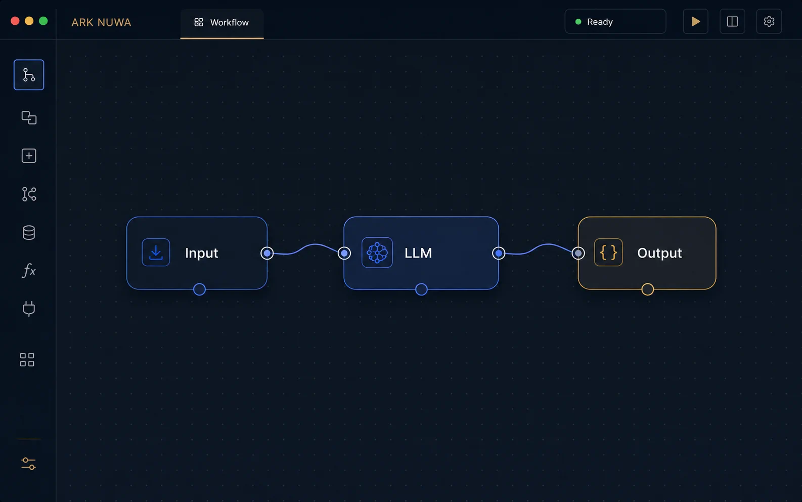 ark-nuwa-desktop workflow showing connected input, model, and output nodes